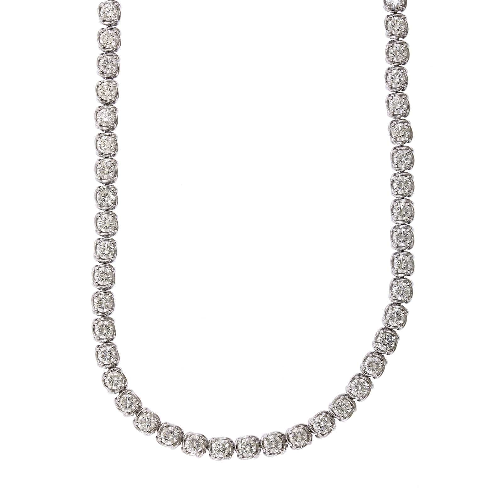 18K White Gold Semi Bezel Set Diamond Line Necklace