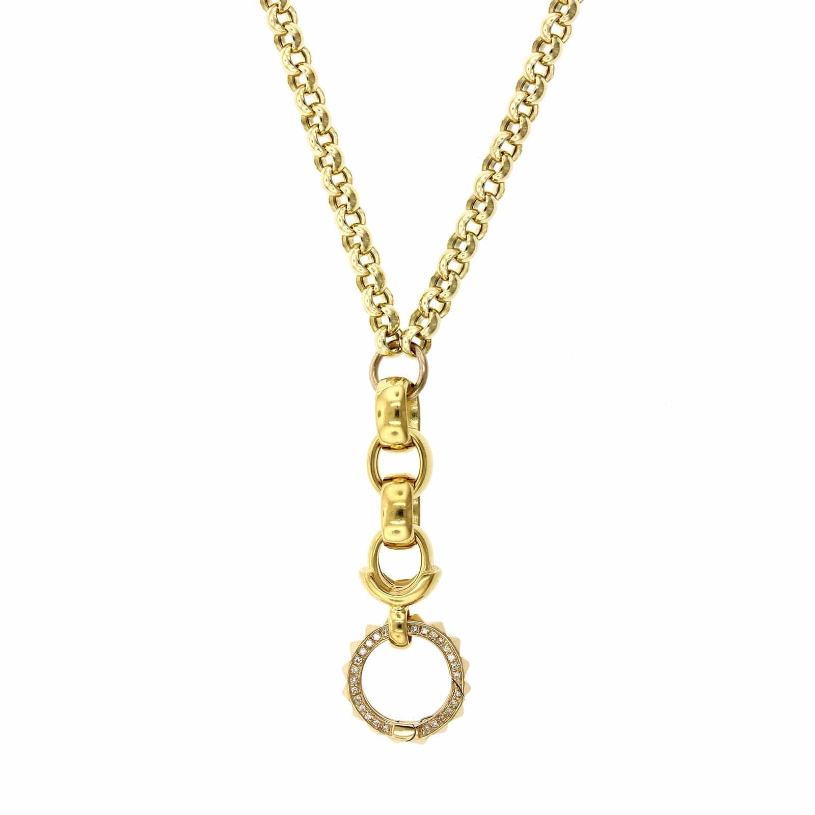 14K Yellow Gold Belcher Chain Pave Diamond Necklace