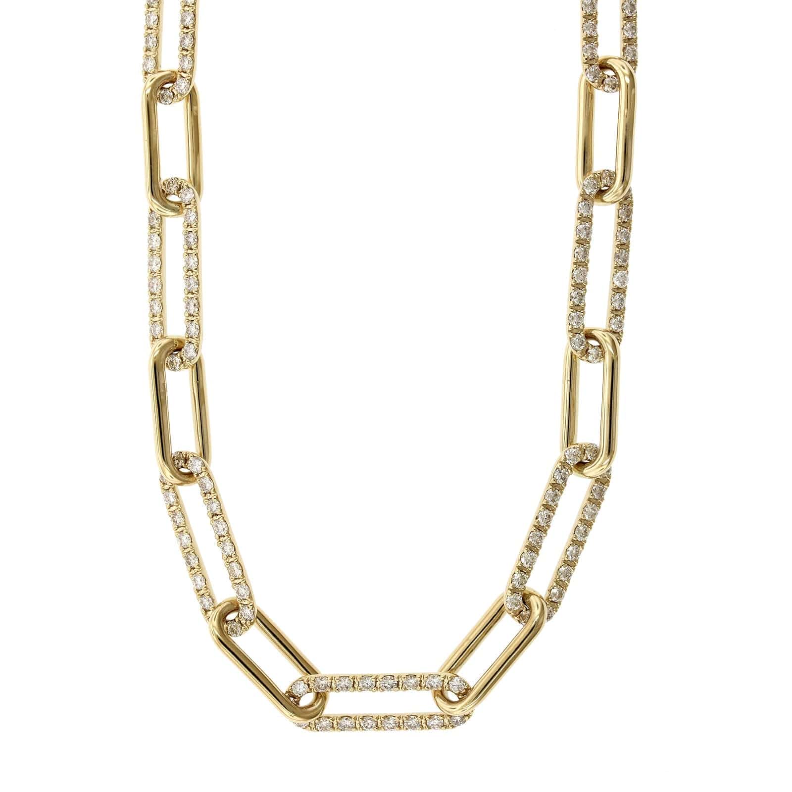 14K Yellow Gold Paperclip Diamond Necklace