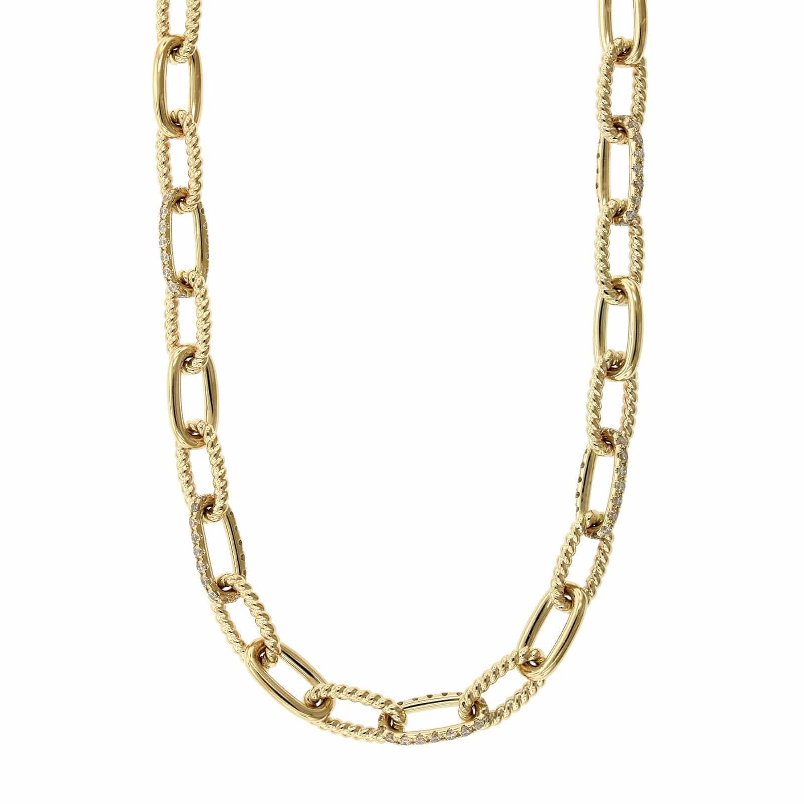 14K Yellow Gold Paperclip Diamond Necklace