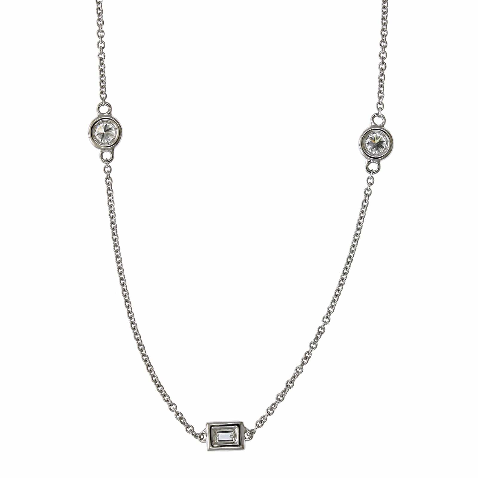 14K White Gold Baguette and Round Cut Diamond by The Yard Necklace - Image 2