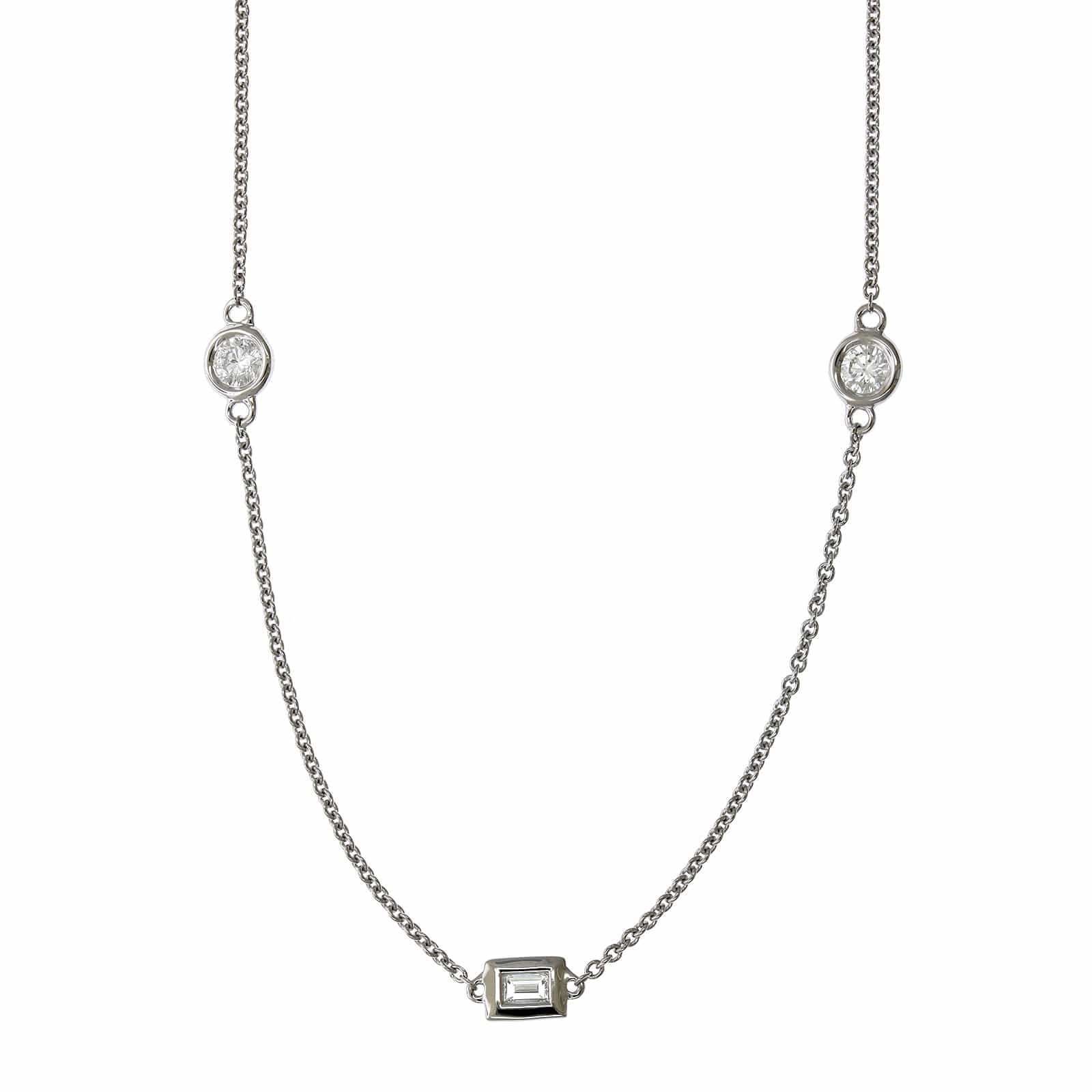 14K White Gold Baguette and Round Cut Diamond by The Yard Necklace - Image 5