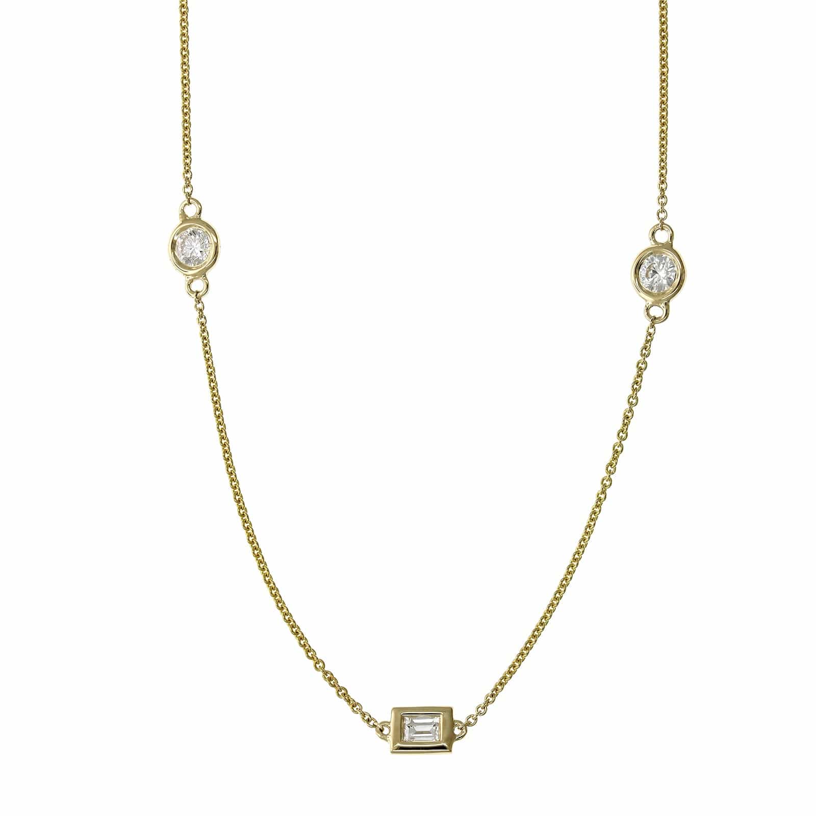 14K Yellow Gold Baguette and Round Cut Diamond by The Yard Necklace