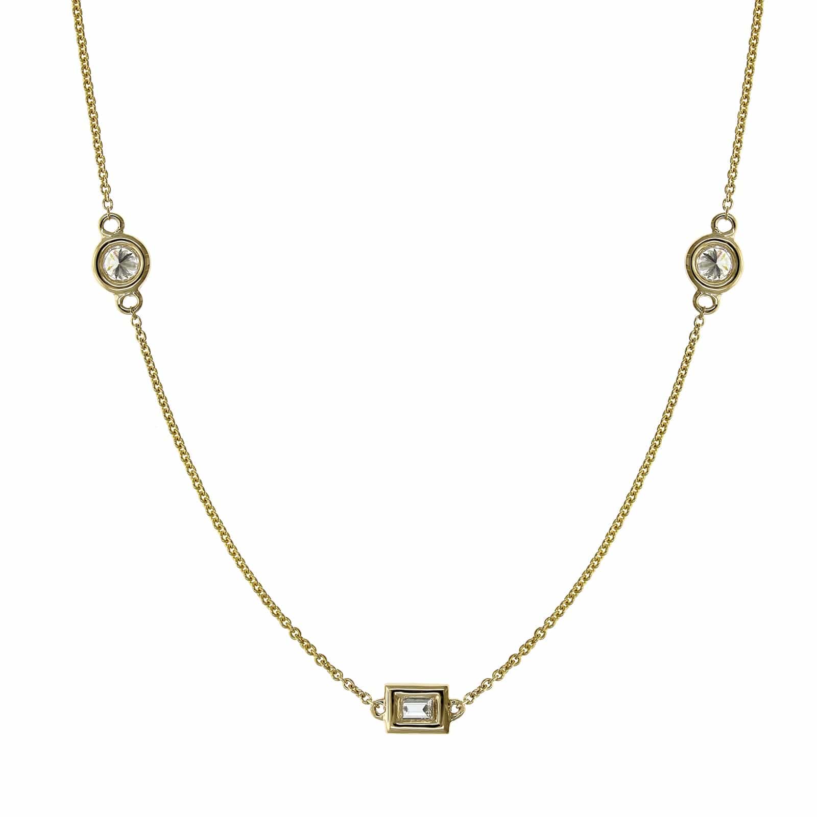 14K Yellow Gold Baguette and Round Cut Diamond by The Yard Necklace - Image 2