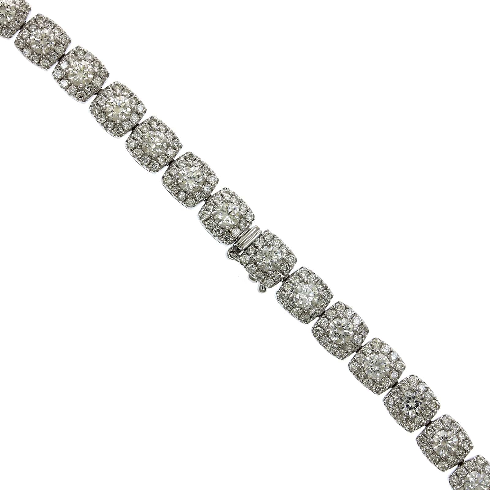 18K White Gold Round and Square Diamond Halo Necklace - Image 2