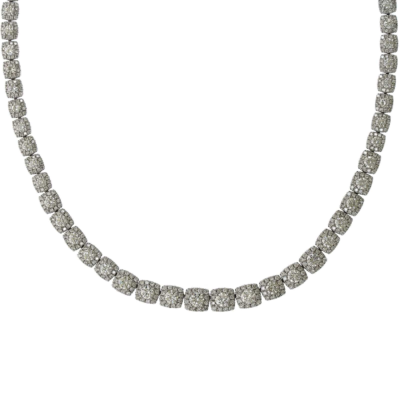 18K White Gold Round and Square Diamond Halo Necklace - Image 4