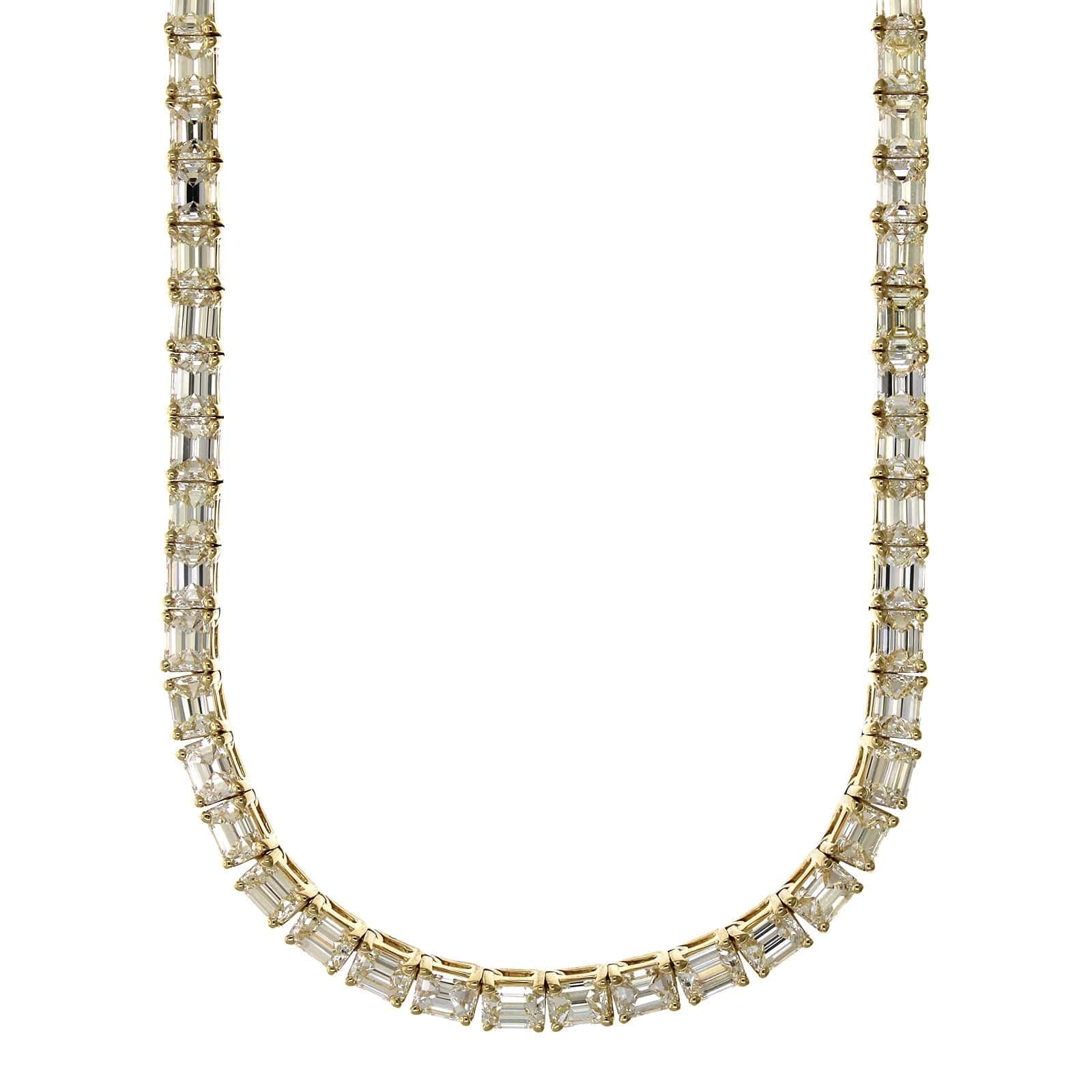 18K Yellow Gold Emerald Cut Diamond Line Necklace - Image 4