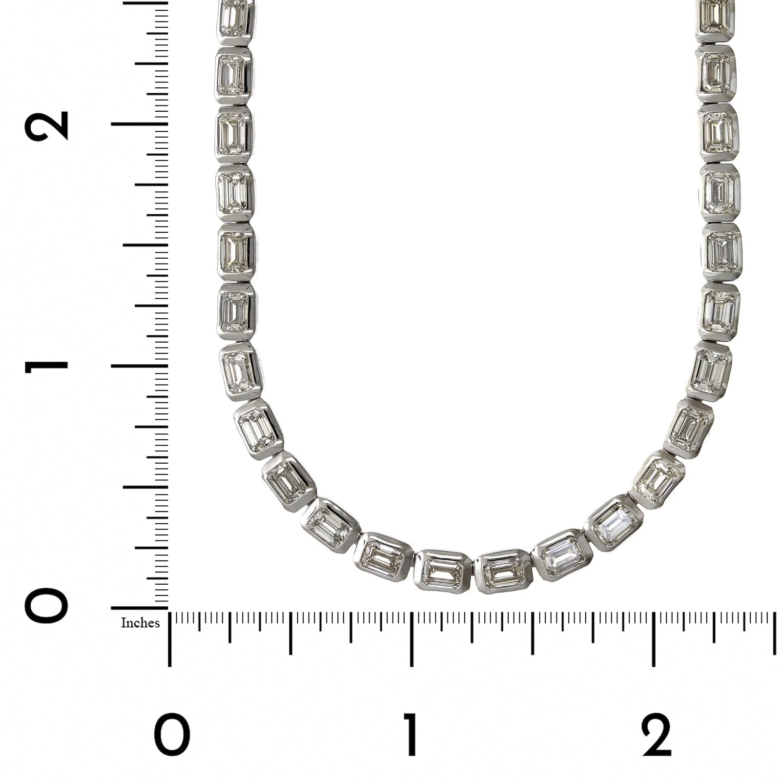 18K White Gold Bezel Set Emerald Cut Diamond Necklace - Image 3