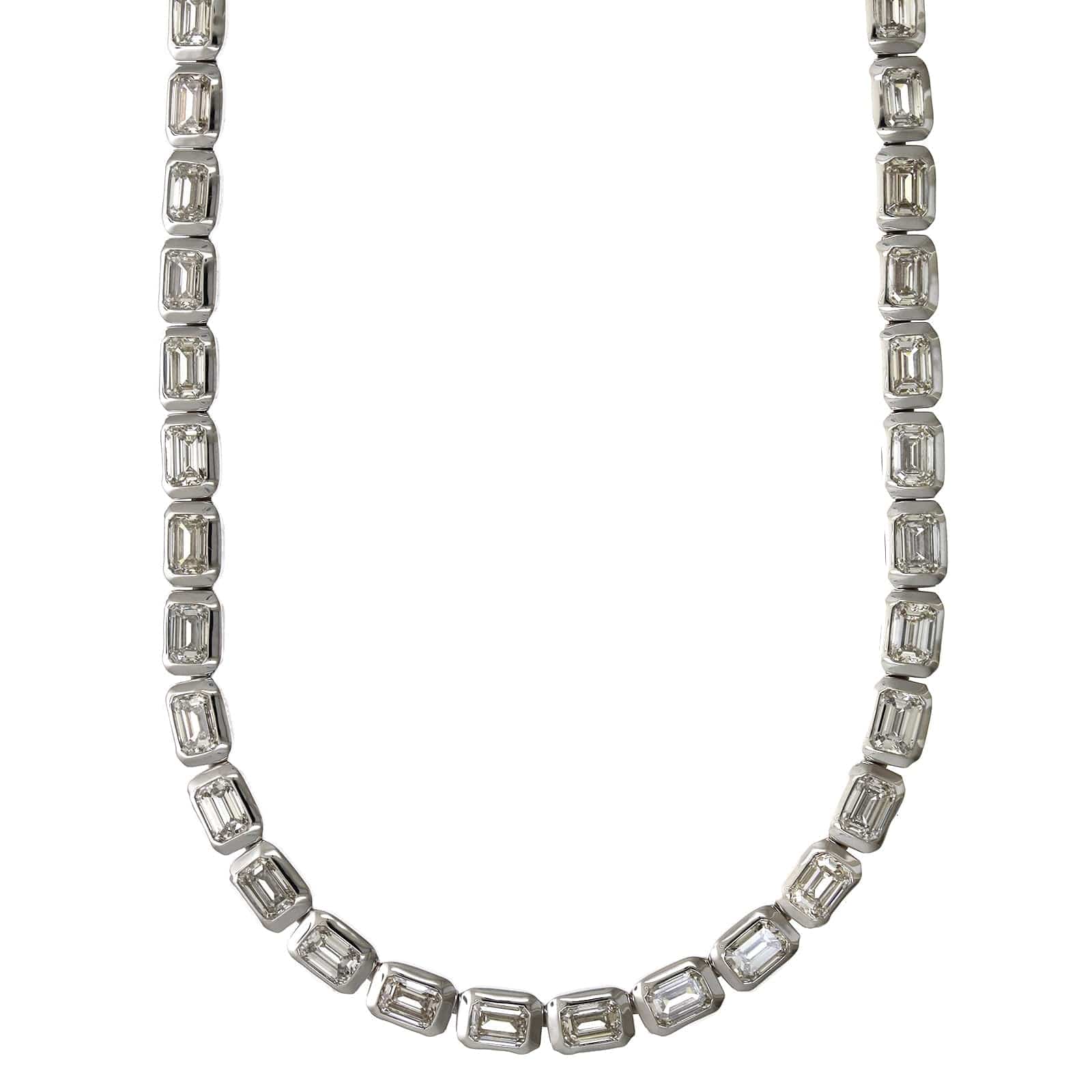 18K White Gold Bezel Set Emerald Cut Diamond Necklace - Image 4