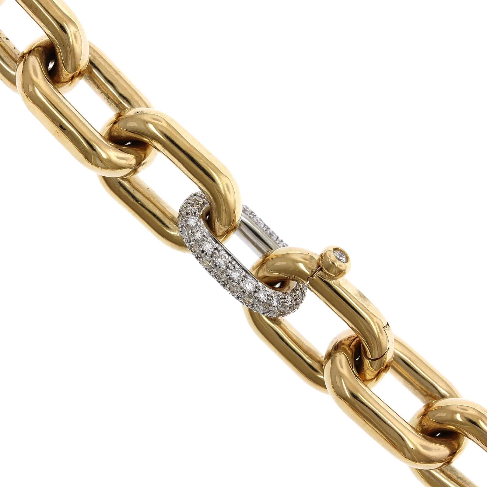 18K Yellow Gold Diamond Square Link Necklace - Image 2