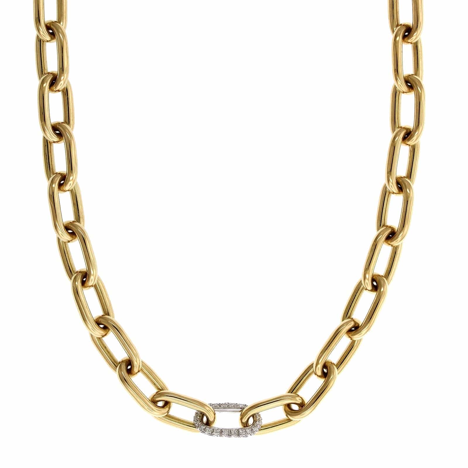 18K Yellow Gold Diamond Elongated Square Link Necklace