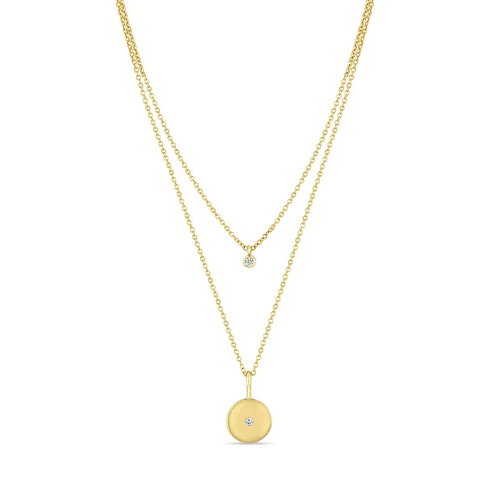 Zoe Chicco 14K Yellow Gold Diamond Disc and Pendant Double Chain Necklace