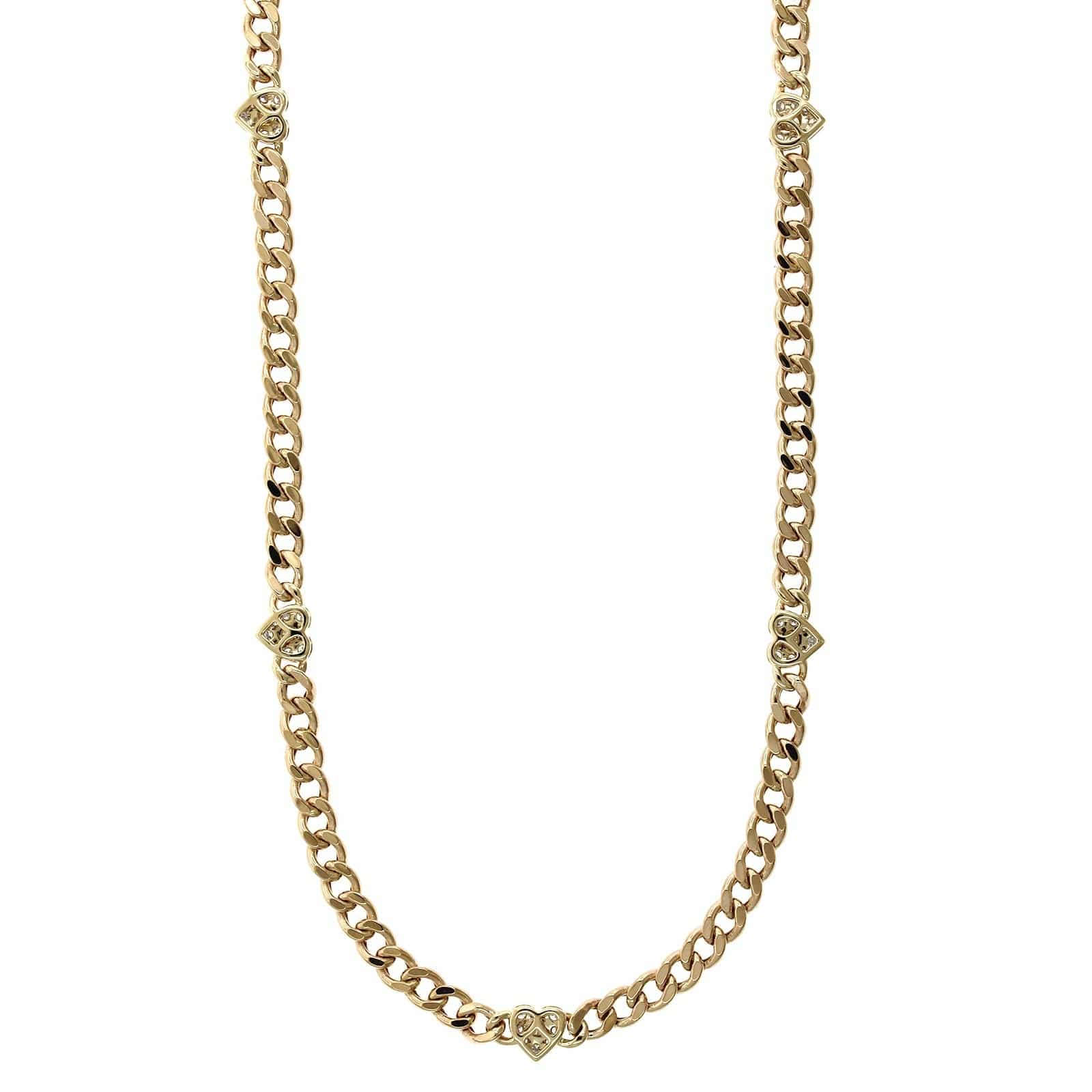 14K Yellow Gold Curb Link Diamond Heart Station Necklace - Image 4