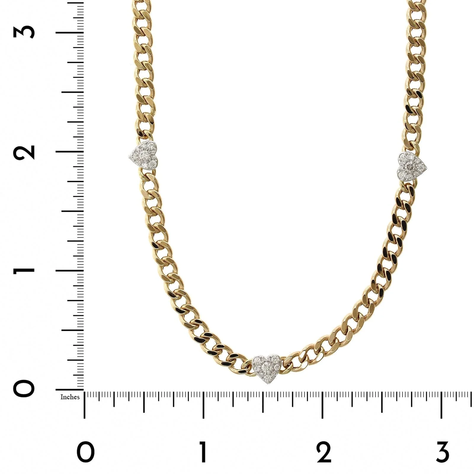 14K Yellow Gold Curb Link Diamond Heart Station Necklace - Image 5