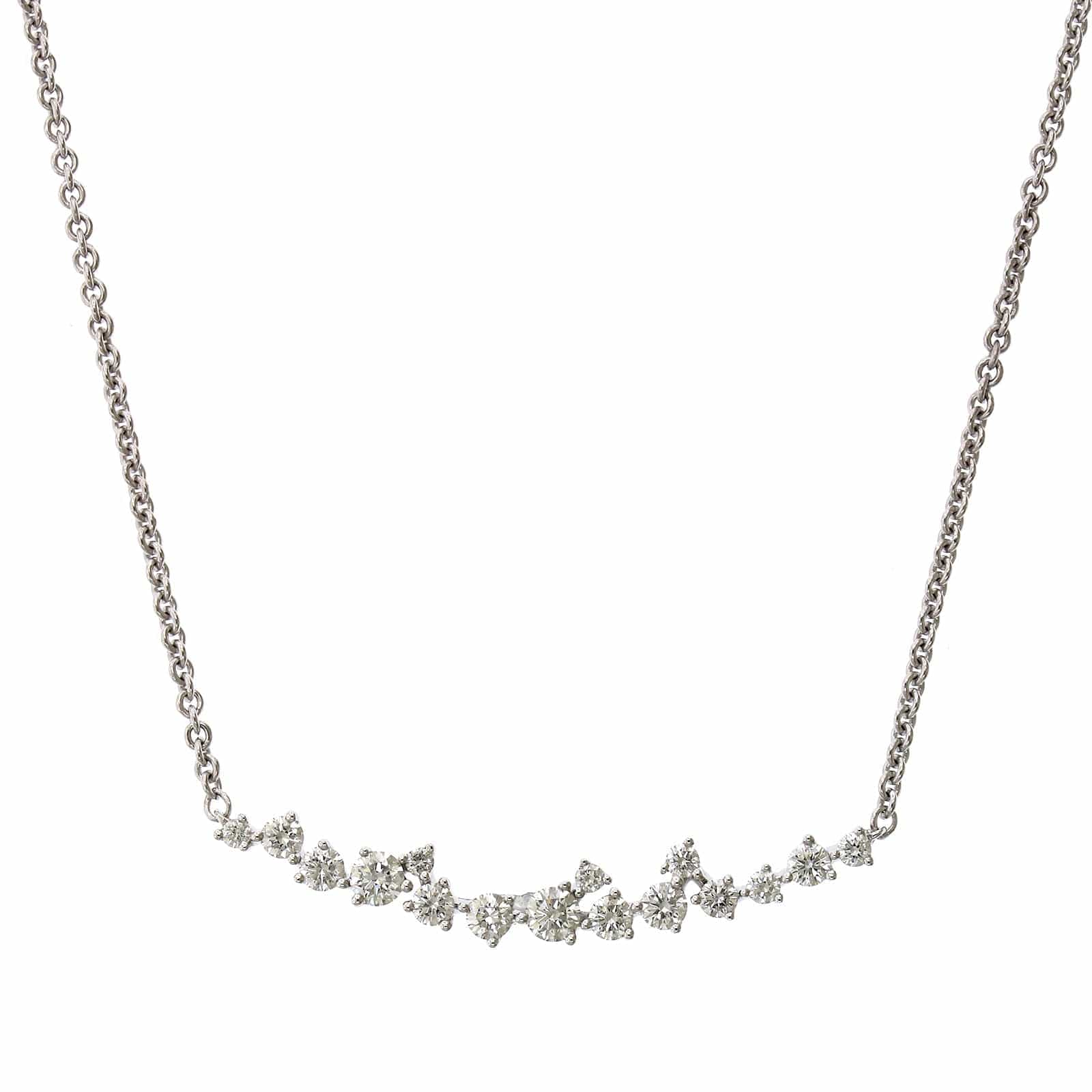 14K White Gold Diamond Curve Bar Necklace