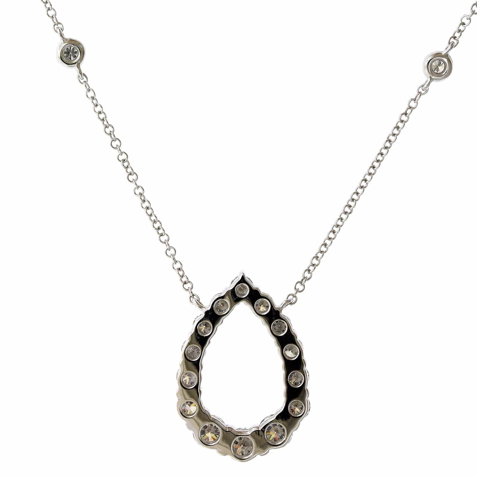 14K White Gold Open Pear Shape Diamond Necklace - Image 2