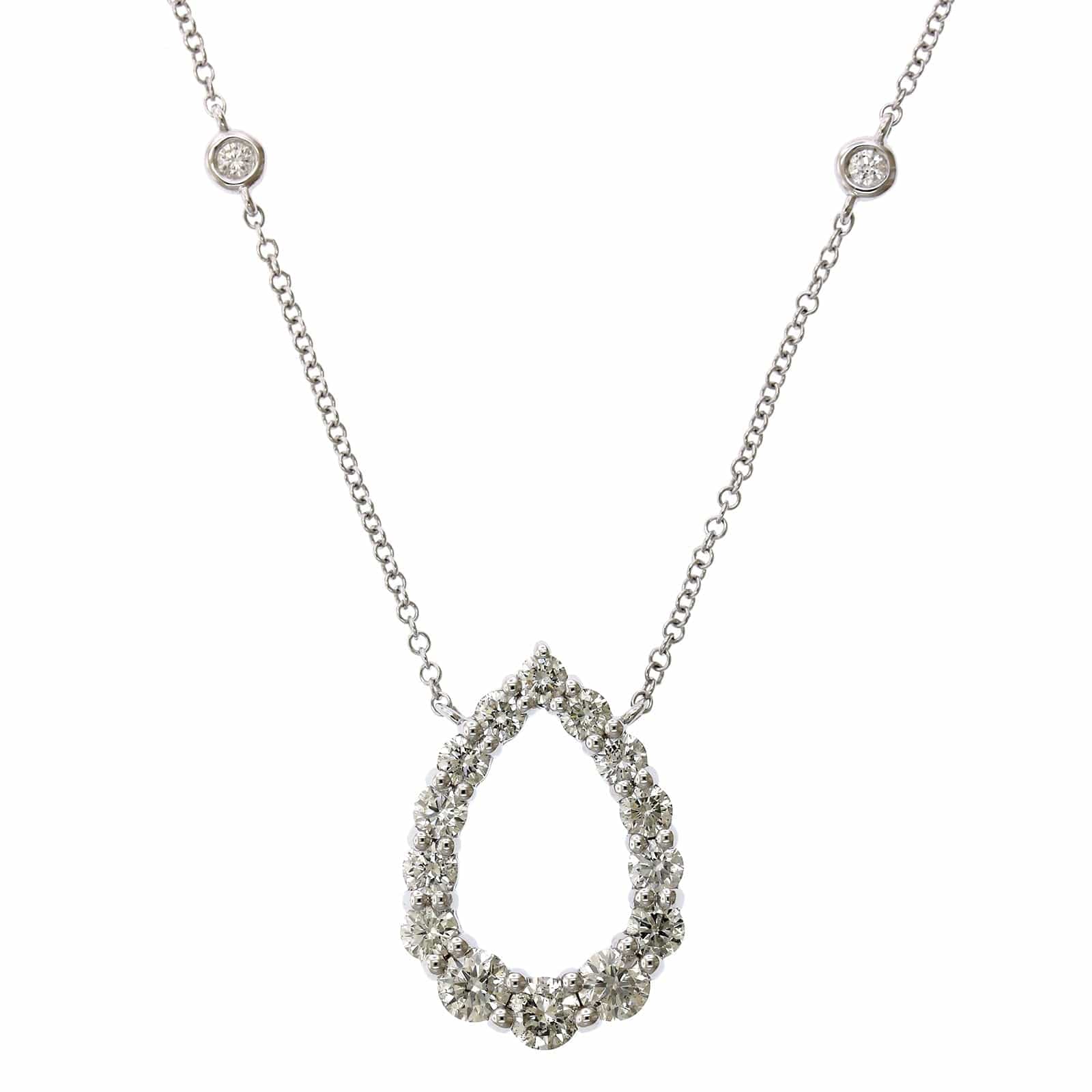 14K White Gold Open Pear Shape Diamond Necklace - Image 5
