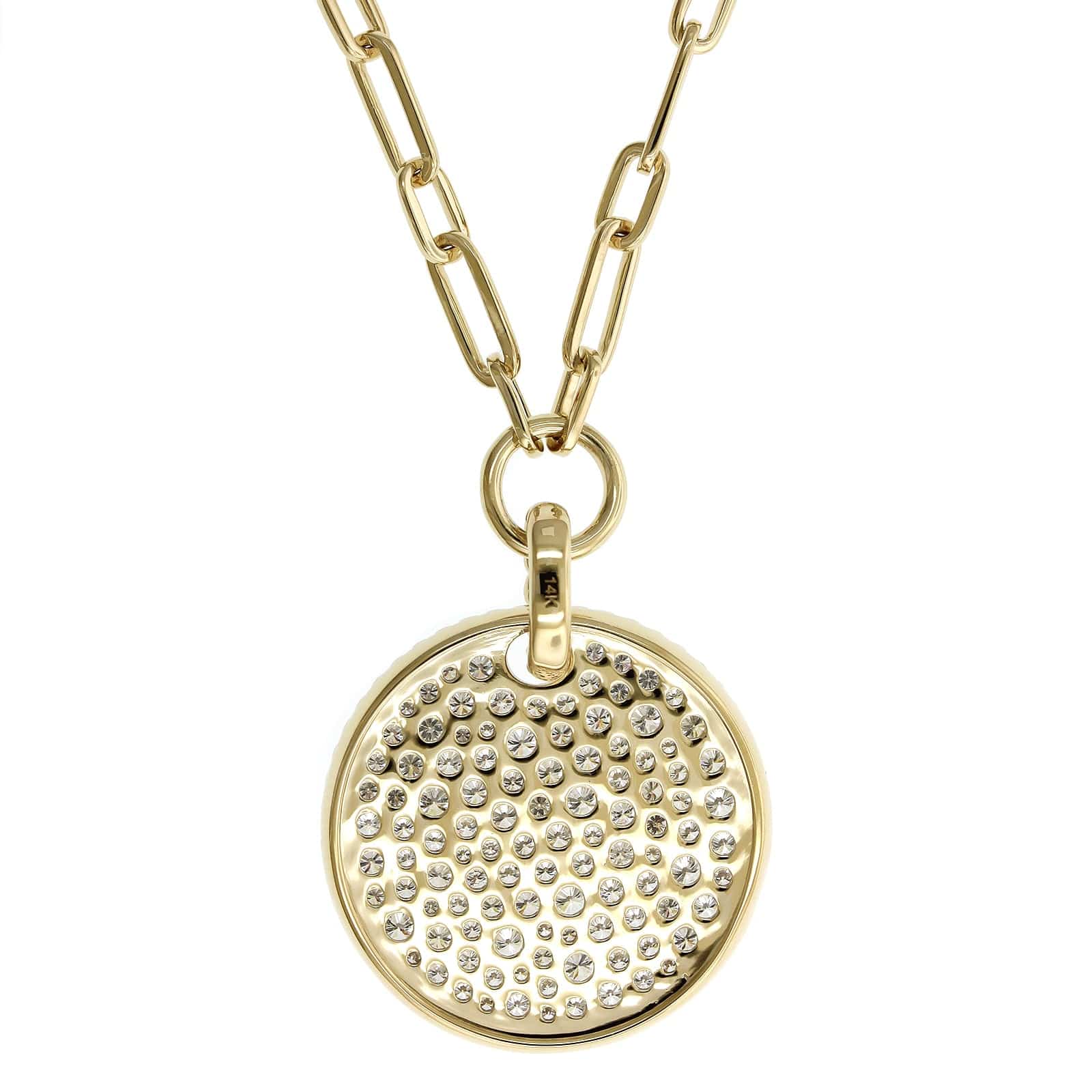 14K Yellow Gold Pave Diamond Disc Paperclip Necklace - Image 3