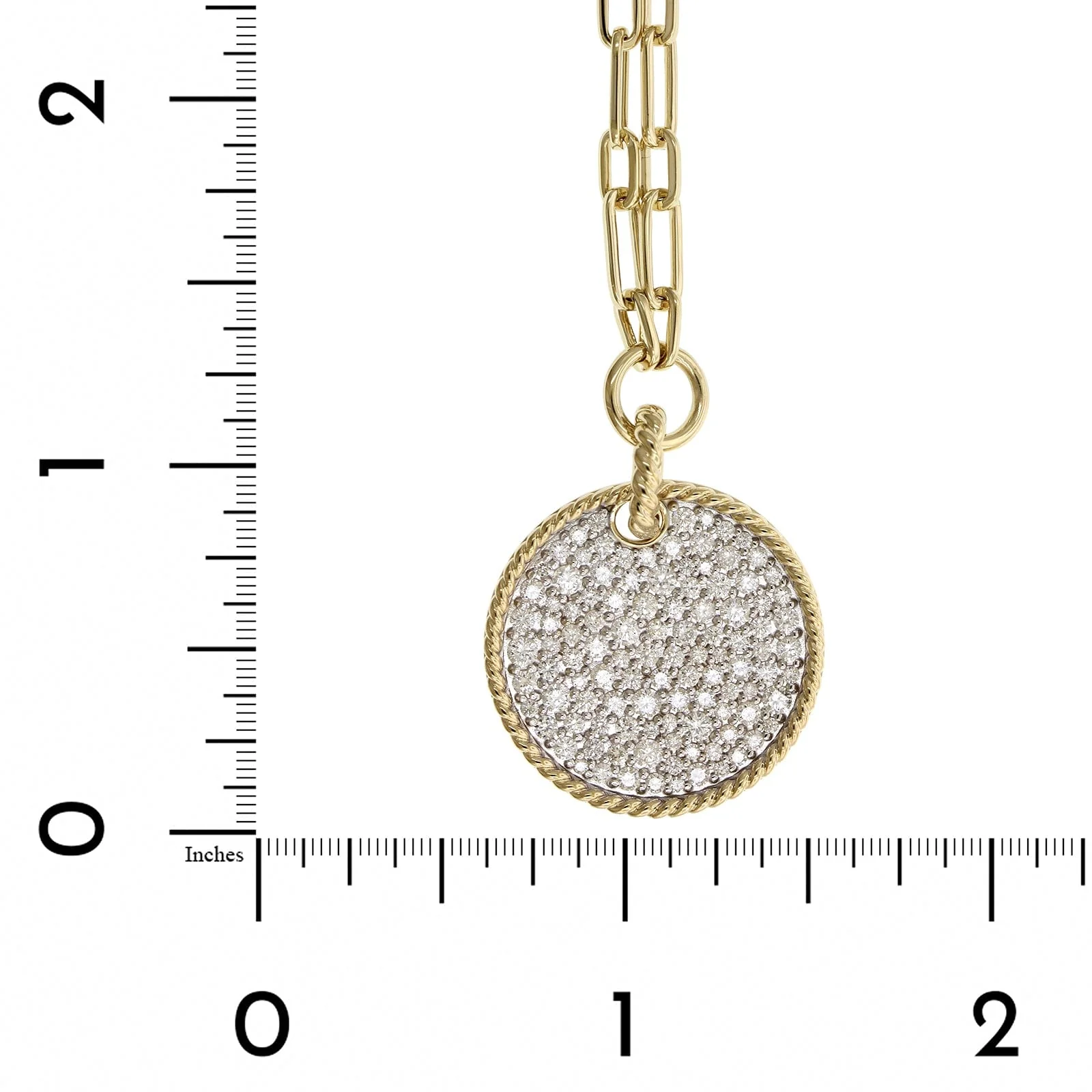 14K Yellow Gold Pave Diamond Disc Paperclip Necklace - Image 5