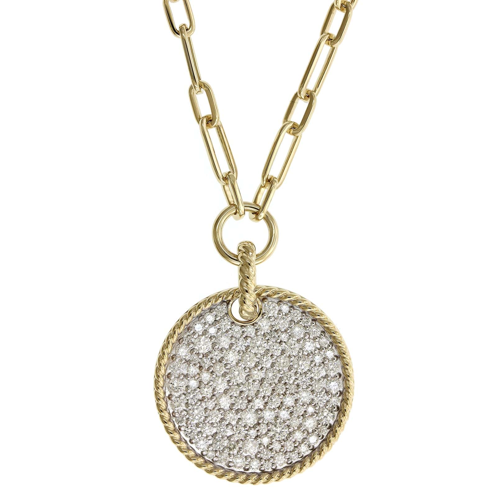 14K Yellow Gold Pave Diamond Disc Paperclip Necklace - Image 6