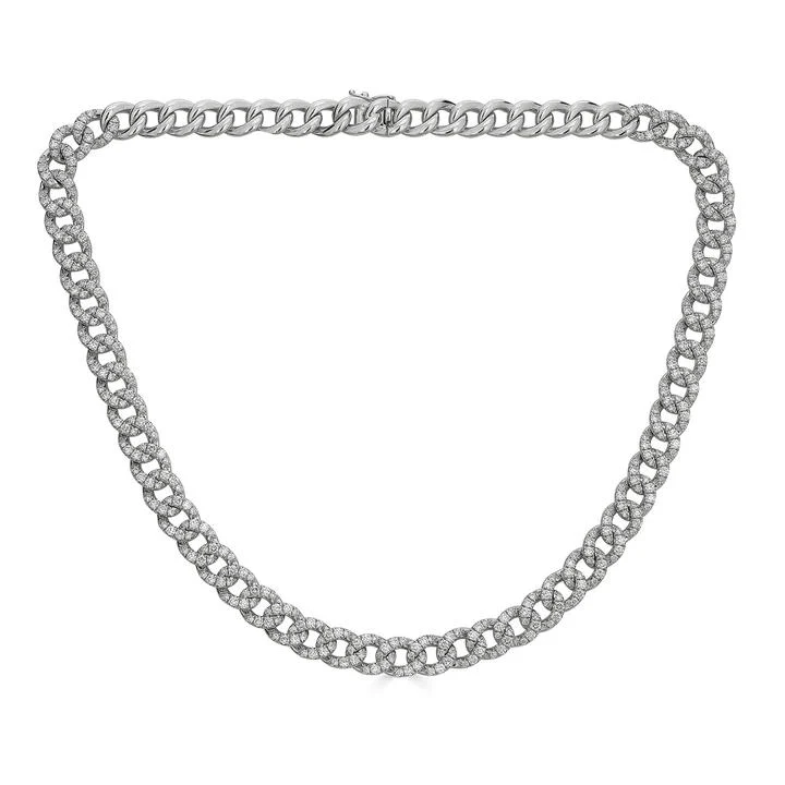 Zydo 18K White Gold Pave Diamond Curb Link Chain