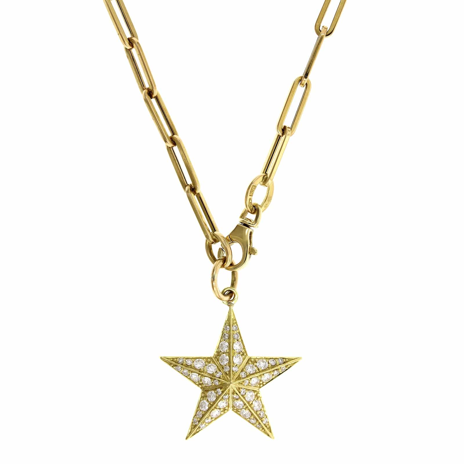 18K Yellow Gold Pave Diamond Star Pendant