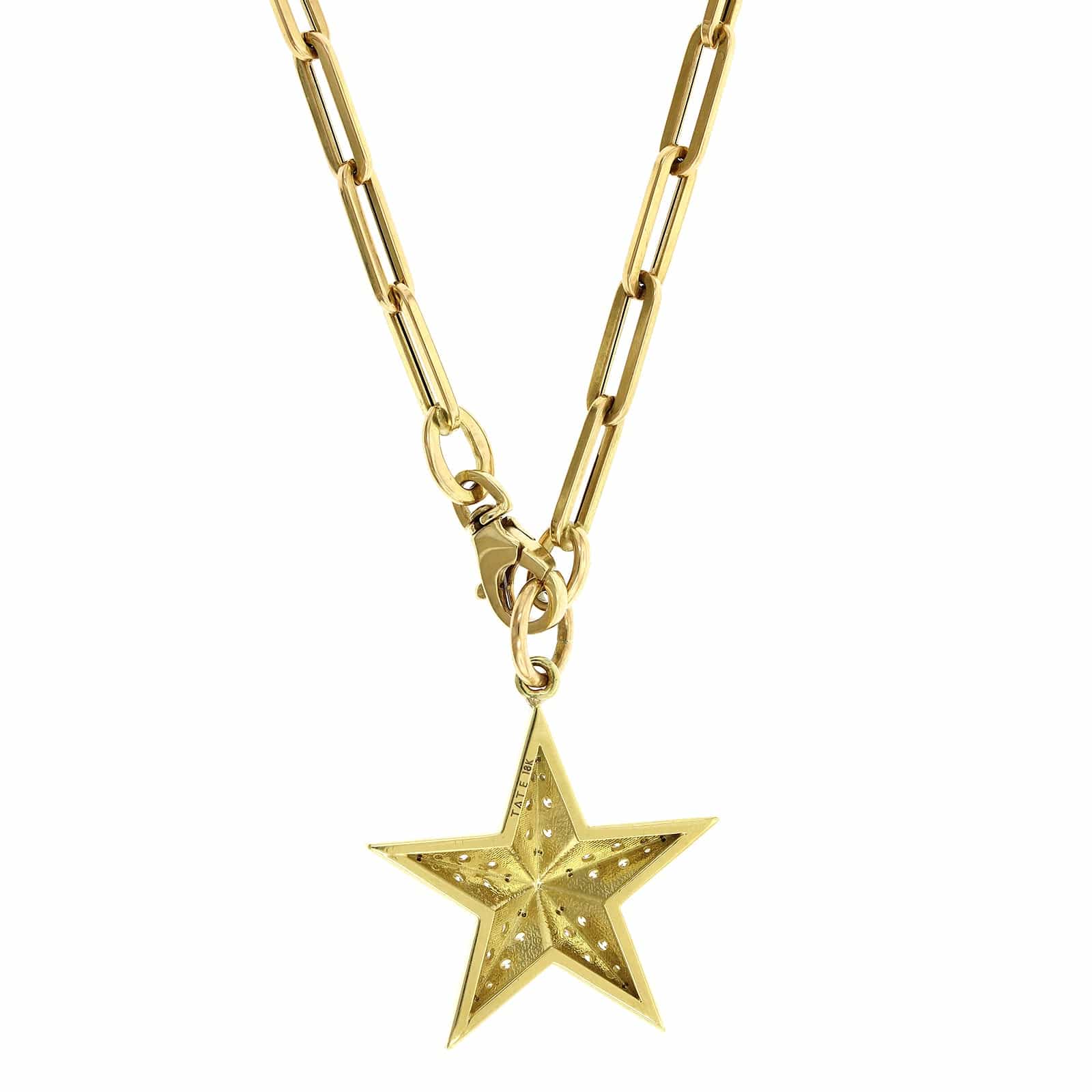 18K Yellow Gold Pave Diamond Star Pendant - Image 3