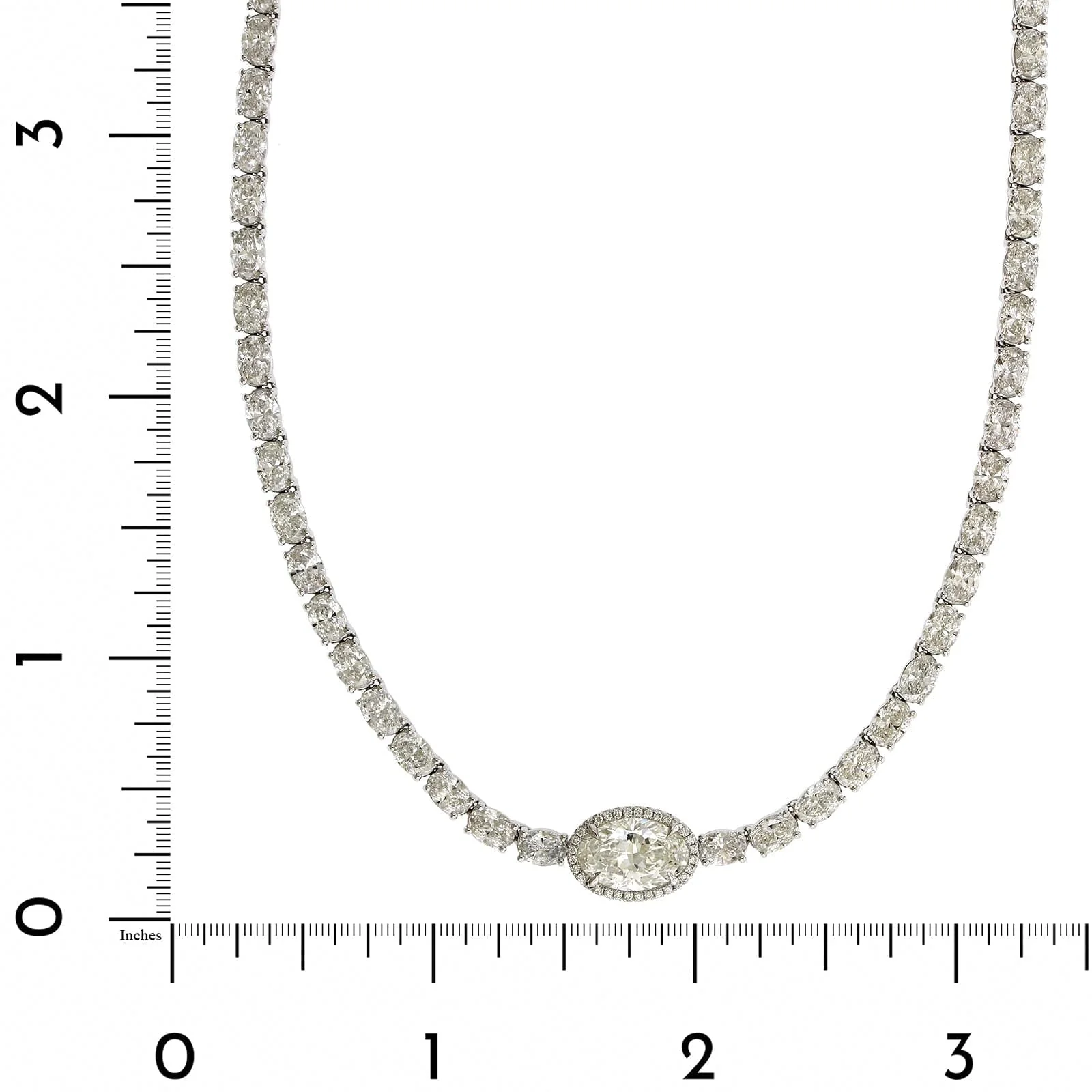 18K White Gold Oval Center Diamond Tennis Necklace - Image 3