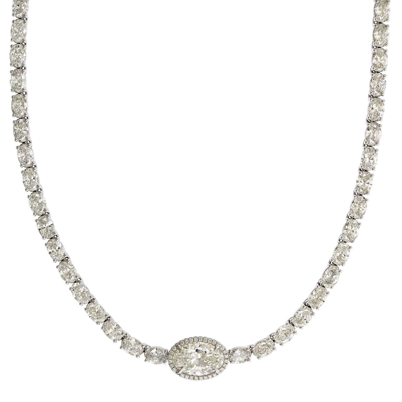 18K White Gold Oval Center Diamond Tennis Necklace - Image 4