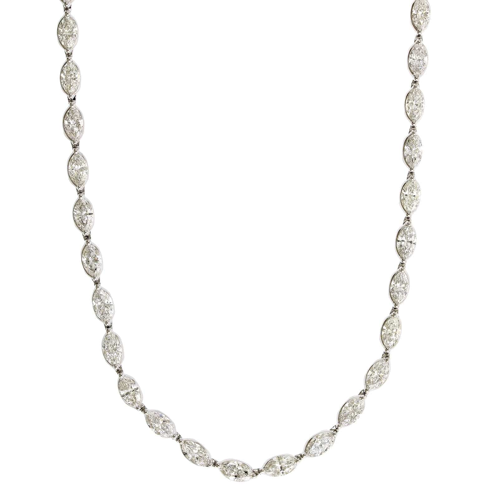 18K White Gold Marquise Cut Diamond Bezel Set Necklace - Image 3