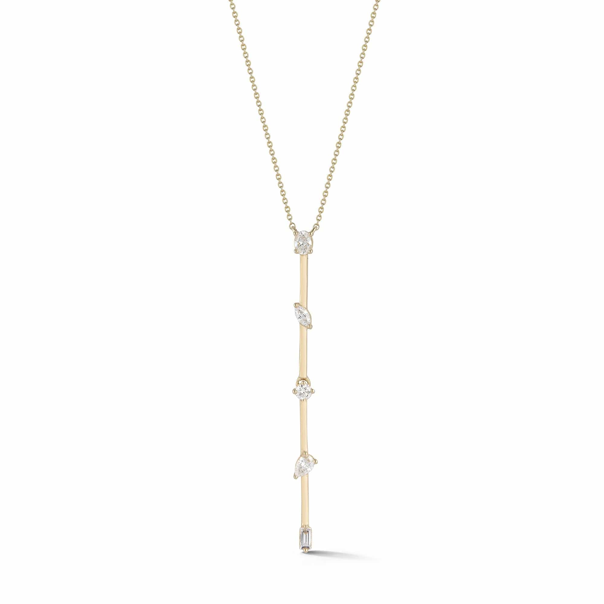 Dana Rebecca 14K Yellow Gold Multi Diamond Shape Vertical Bar Necklace