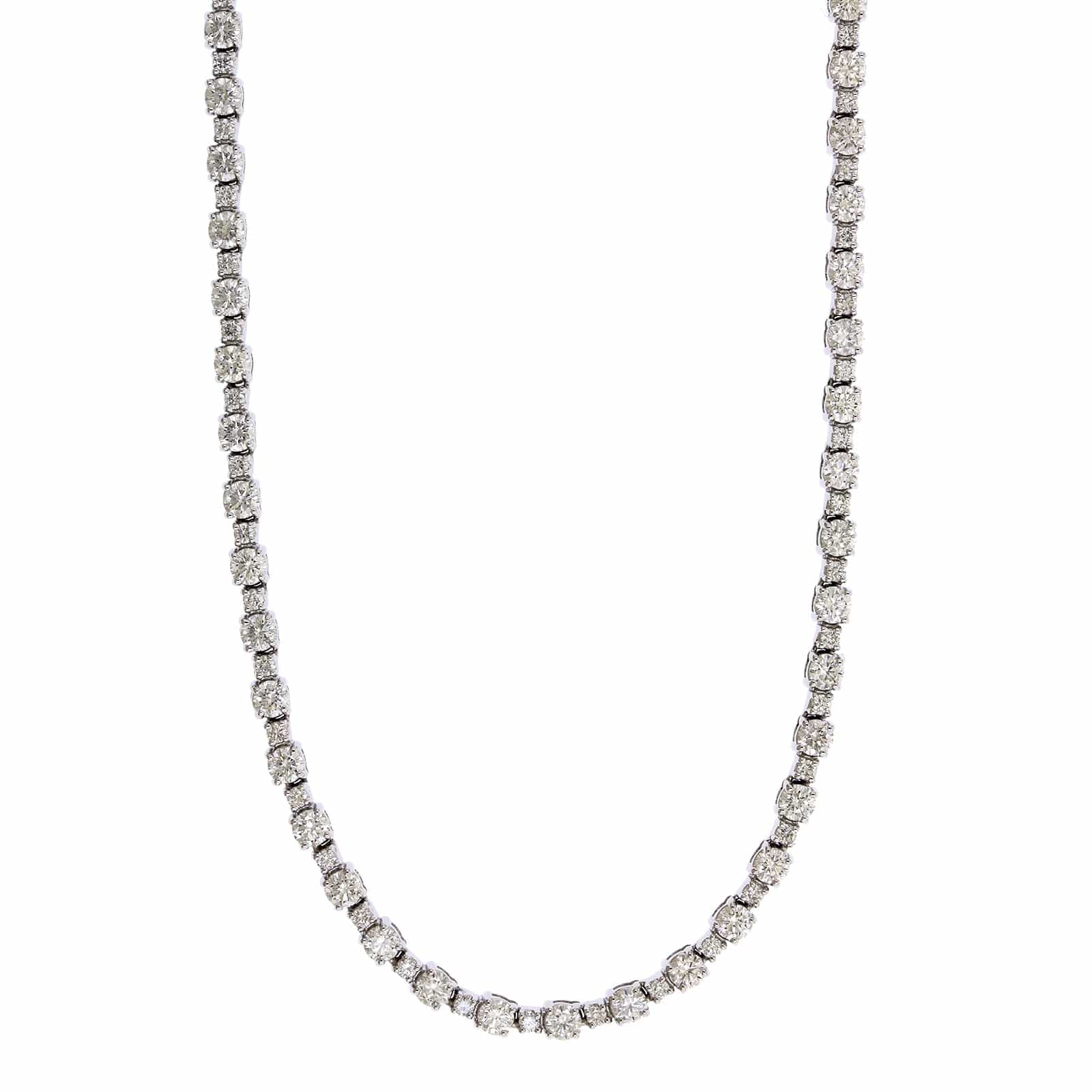 18K White Gold Alternating Round Diamond Necklace