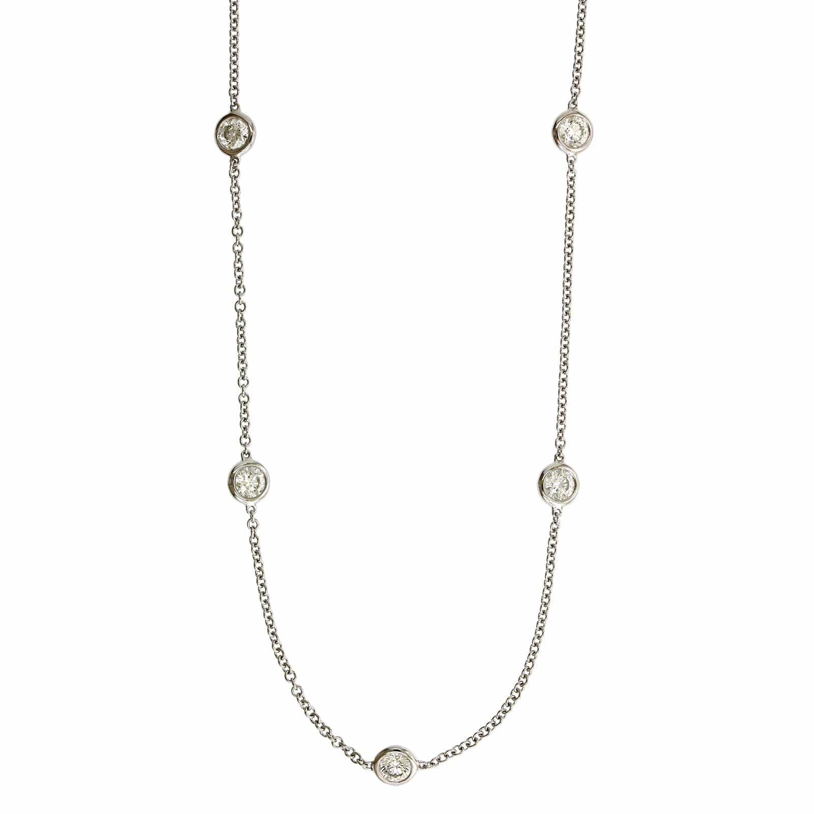 18K White Gold 9 Stone Adjustable Diamond Necklace - Image 4