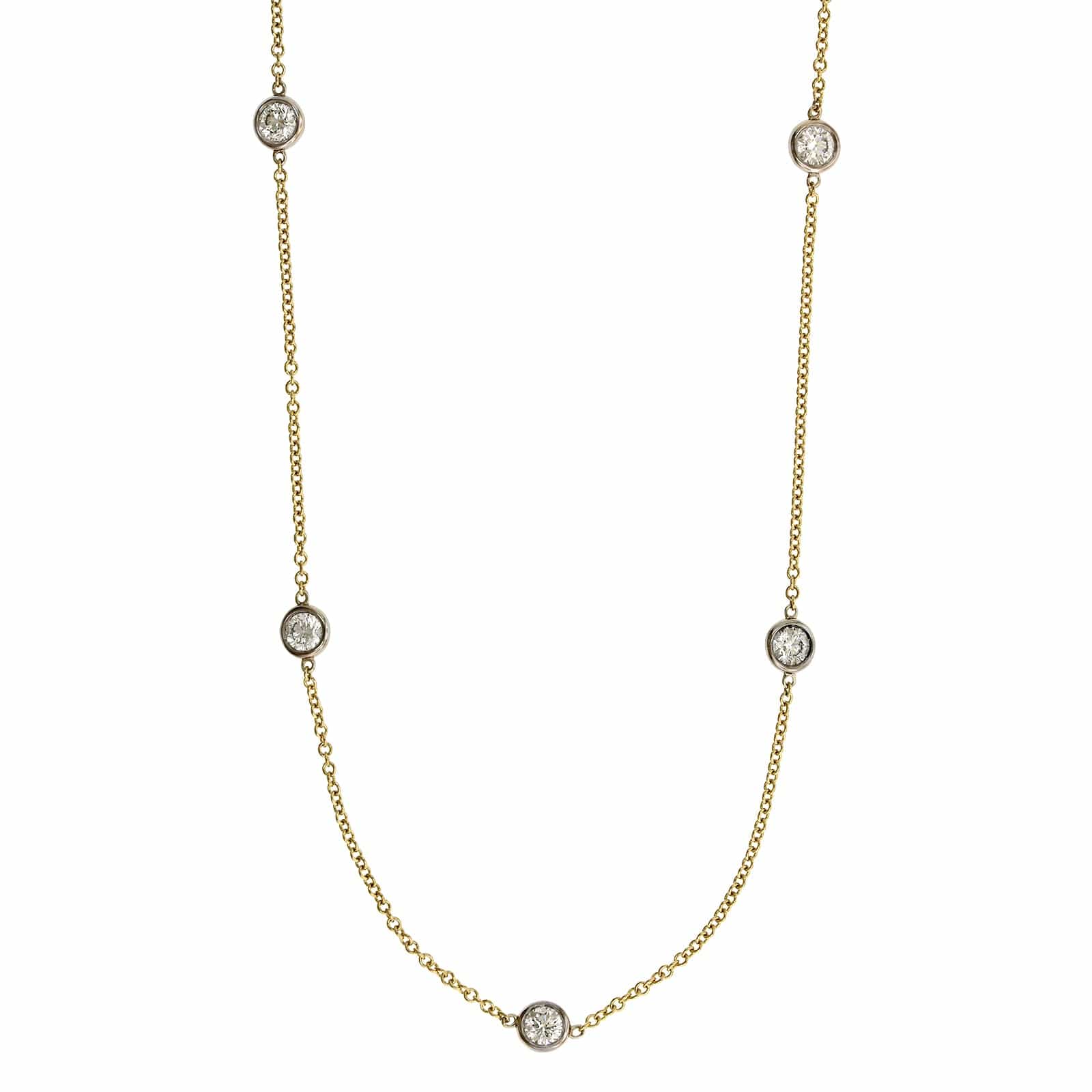 18K Yellow & White Gold 11 Stone Diamond Necklace - Image 4