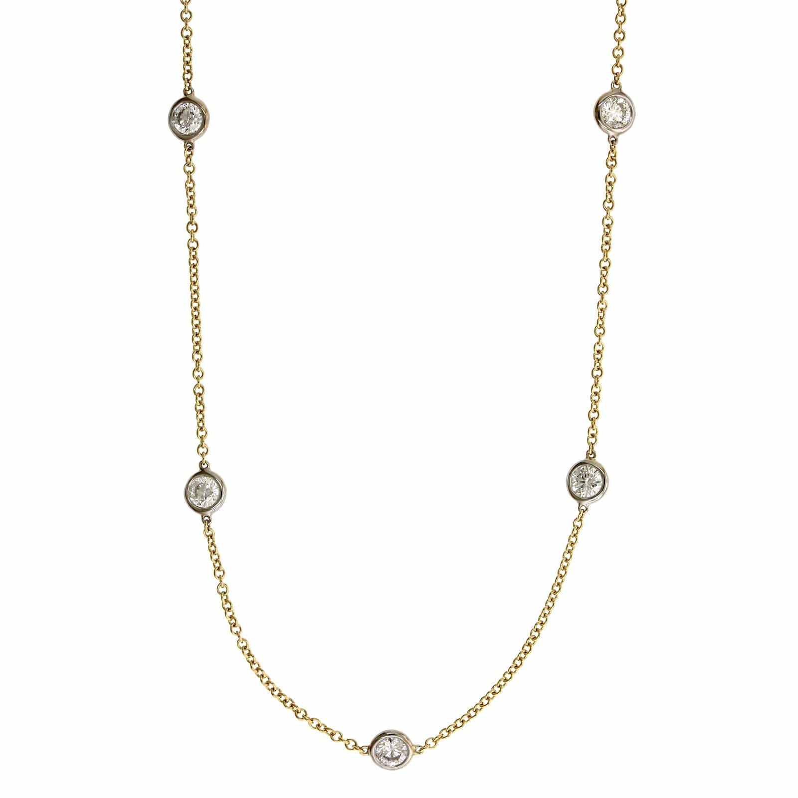18K Yellow & White Gold 11 Stone Diamond Necklace