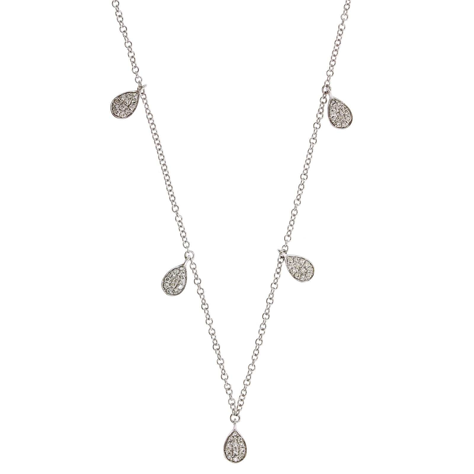 14K White Gold Pave Diamond Pear Necklace - Image 2
