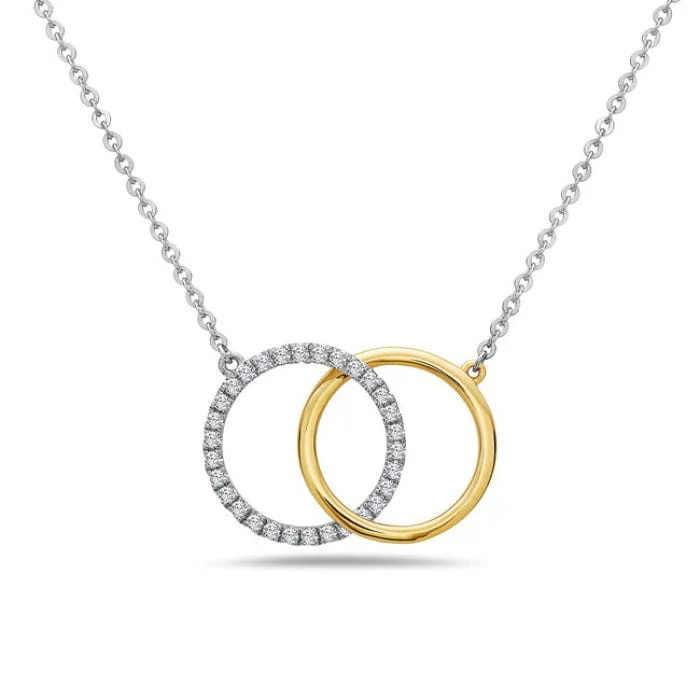 14K Yellow & White Gold Interlocking Pave Diamond Circles Necklace
