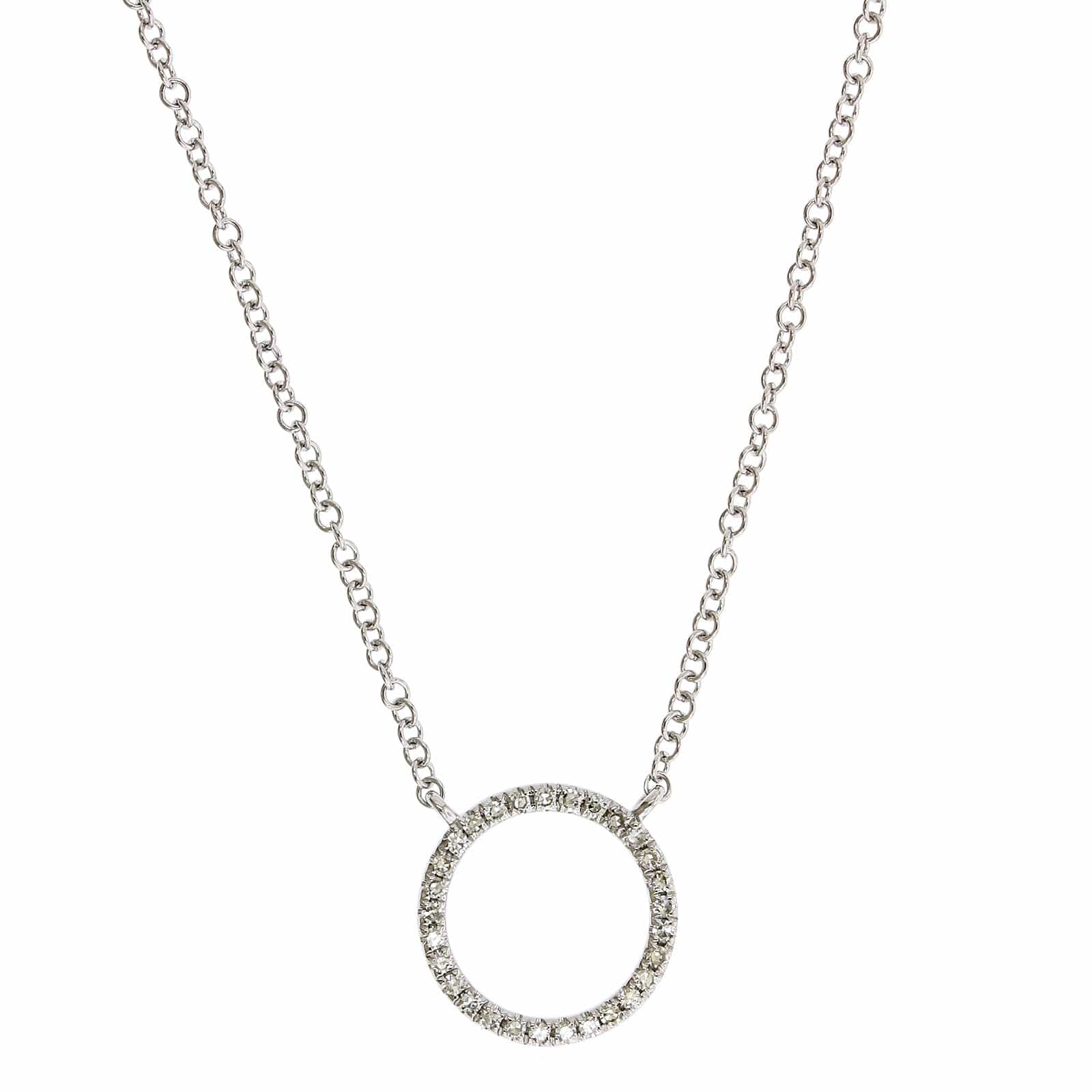 14K White Gold Pave Diamond Circle Necklace - Image 2