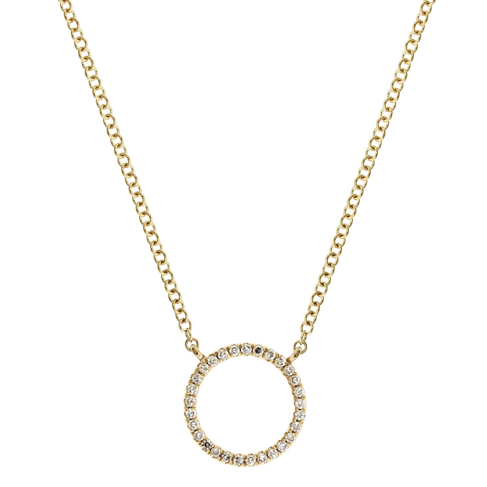 14K Yellow Gold Pave Diamond Circle Necklace