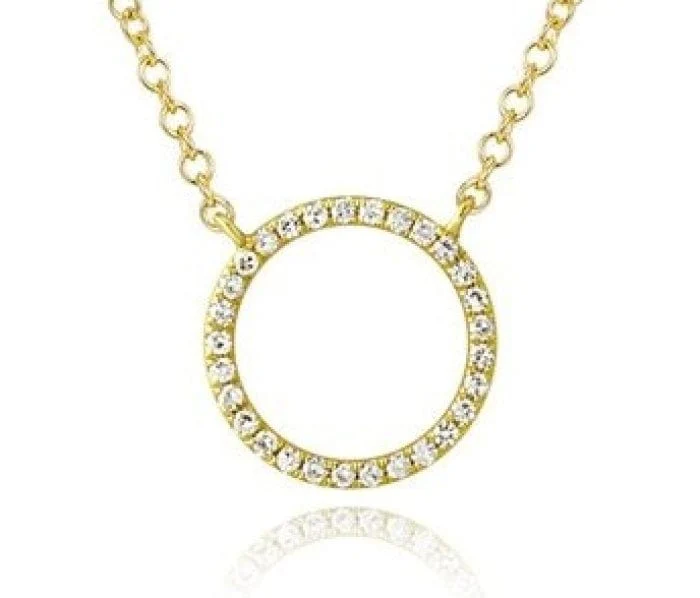 14K Yellow Gold Pave Diamond Circle Necklace - Image 2