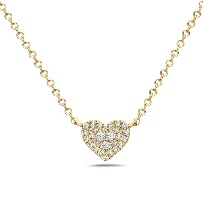 14K Yellow Gold Pave Diamond Heart Necklace