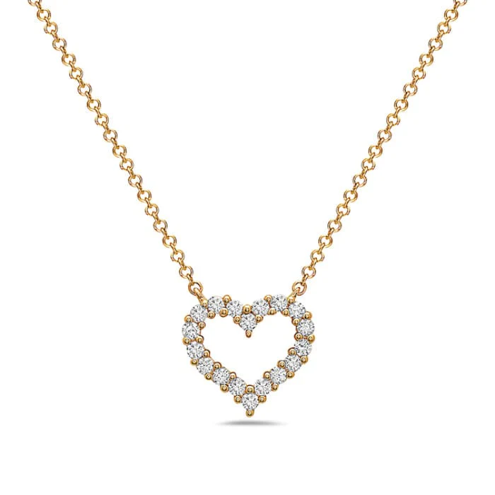 14K Yellow Gold Open Pave Diamond Heart Necklace