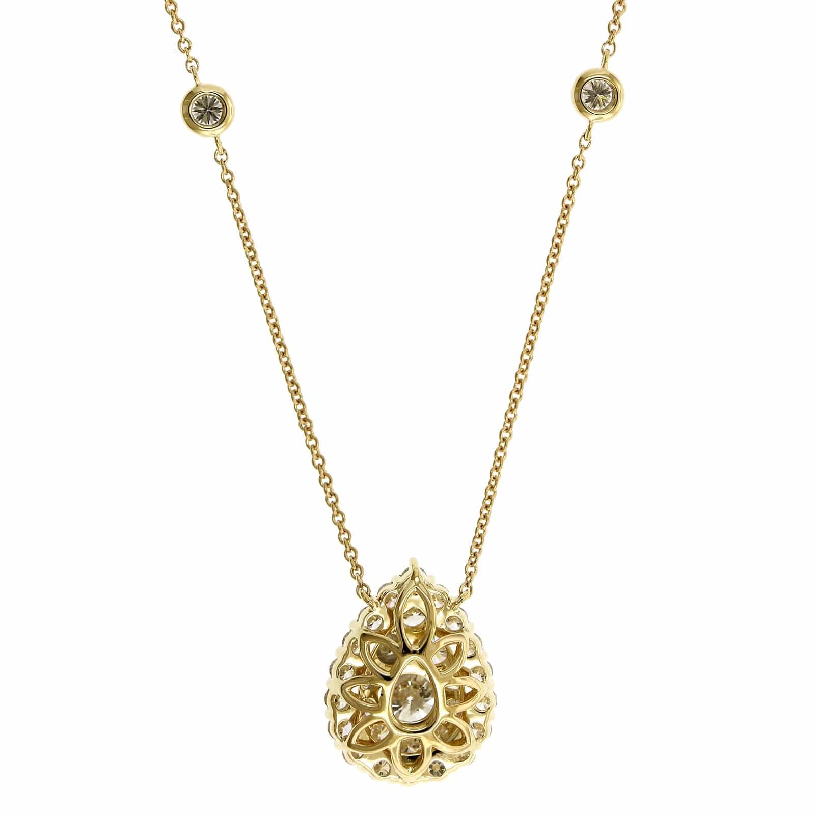 14K Yellow Gold Diamond Cluster Pear Shaped Pendant Necklace - Image 2