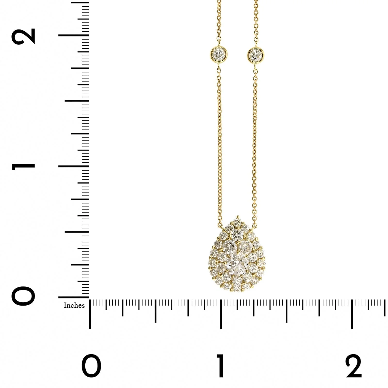 14K Yellow Gold Diamond Cluster Pear Shaped Pendant Necklace - Image 4