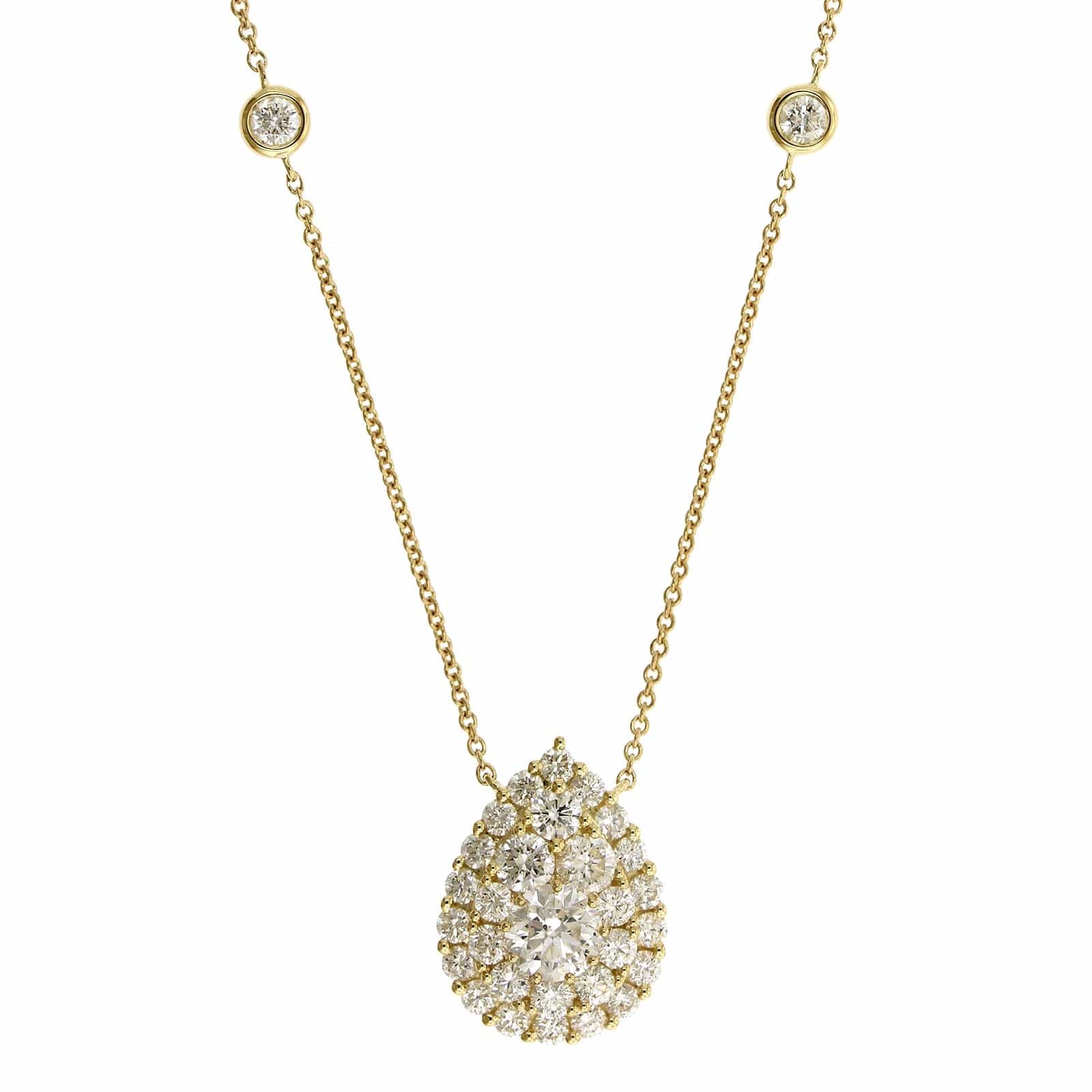 14K Yellow Gold Diamond Cluster Pear Shaped Pendant Necklace - Image 5