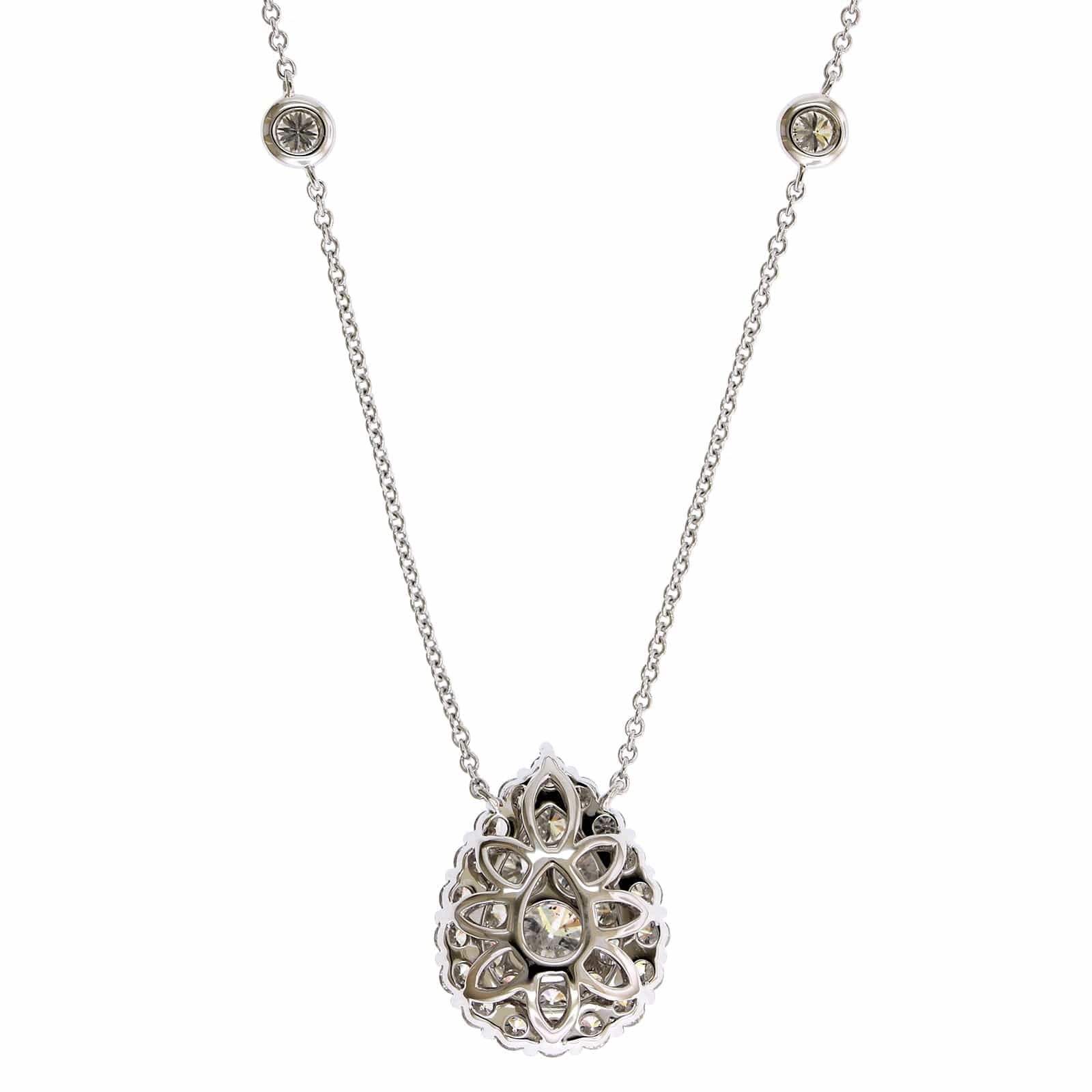 14K White Gold Diamond Cluster Pear Shaped Pendant Necklace - Image 2