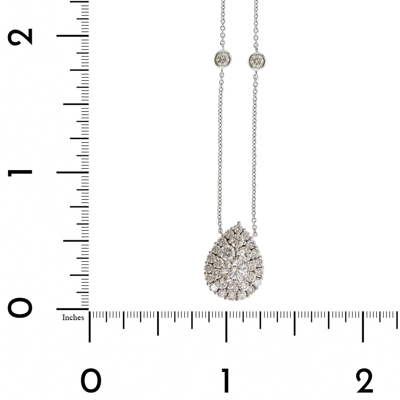 14K White Gold Diamond Cluster Pear Shaped Pendant Necklace - Image 4