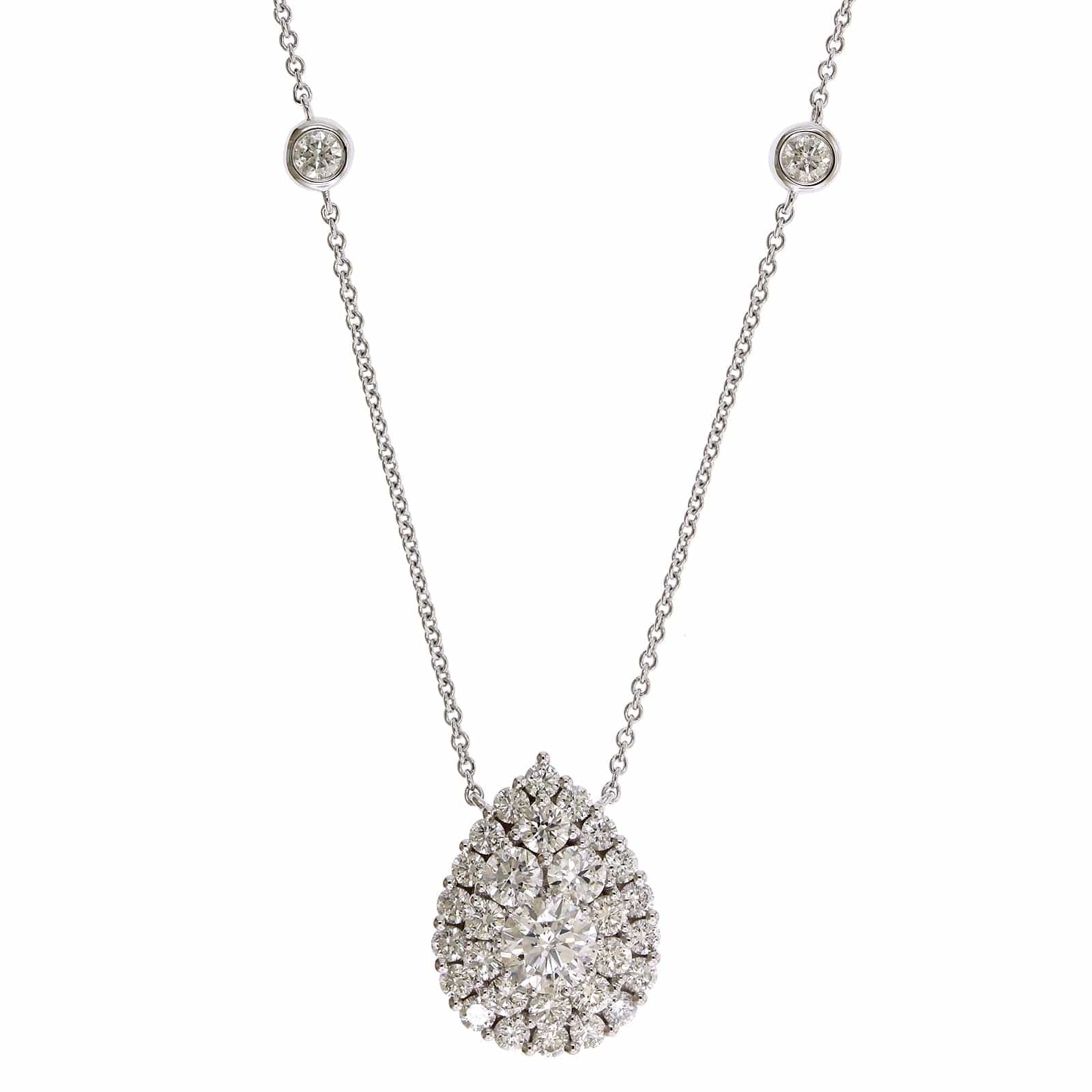 14K White Gold Diamond Cluster Pear Shaped Pendant Necklace - Image 5