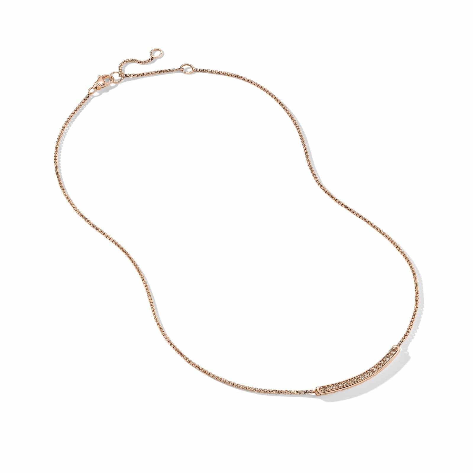 Petite Pavé Bar Necklace in 18K Rose Gold with Cognac Diamonds, 1.25mm - Image 2