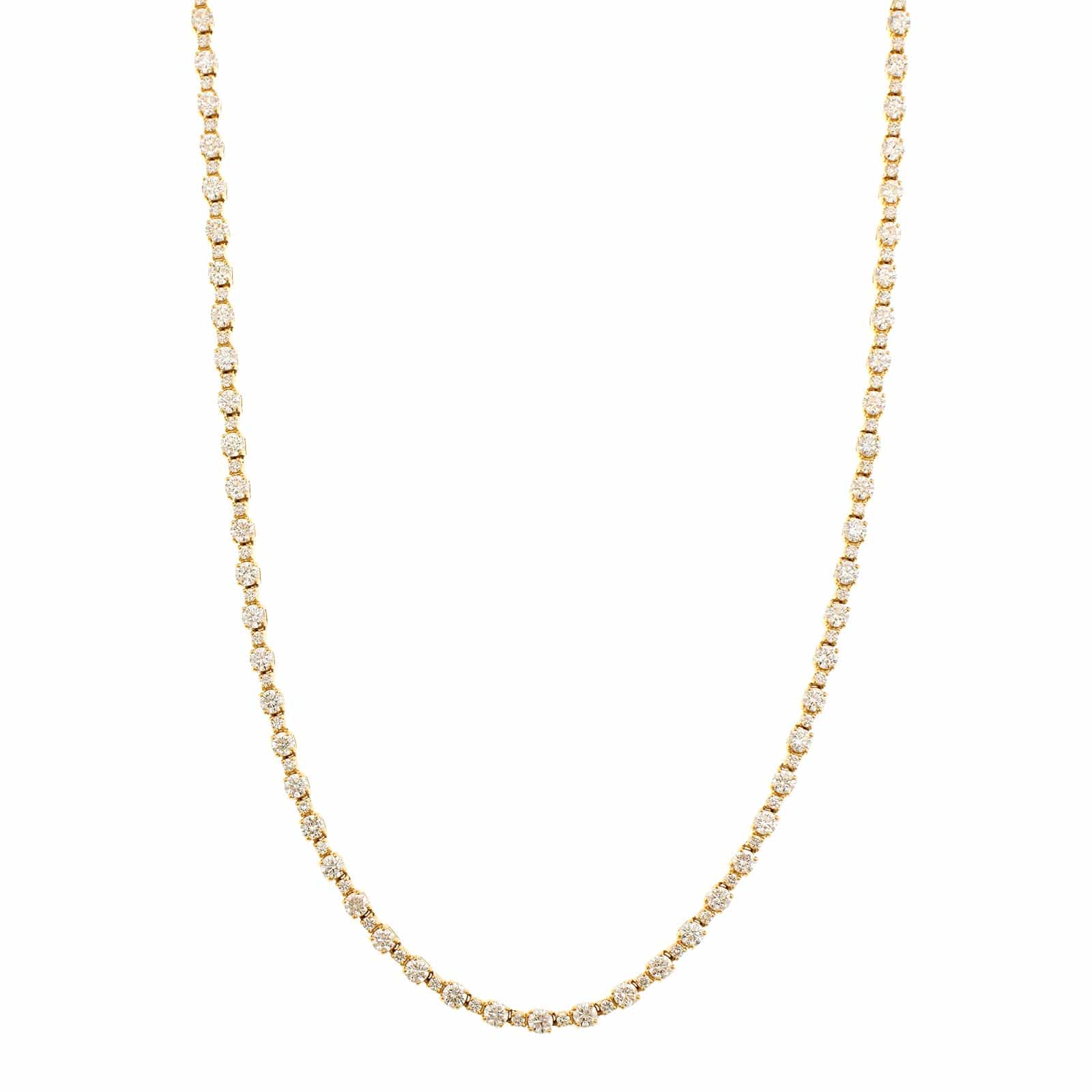 18K Yellow Gold 4 Prong Alternating Diamond Size Necklace - Image 4